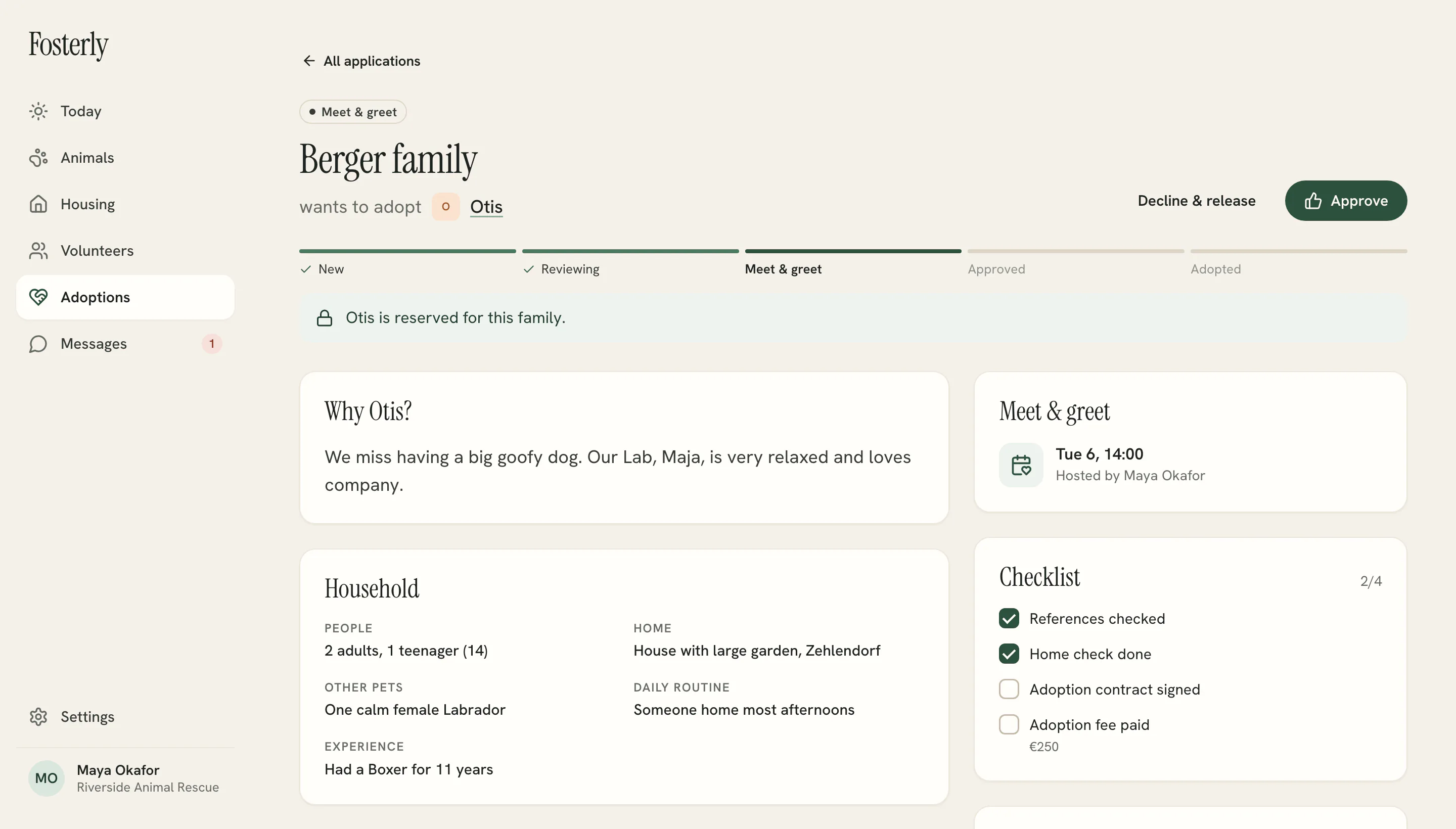 Fosterly — Adoptions screen