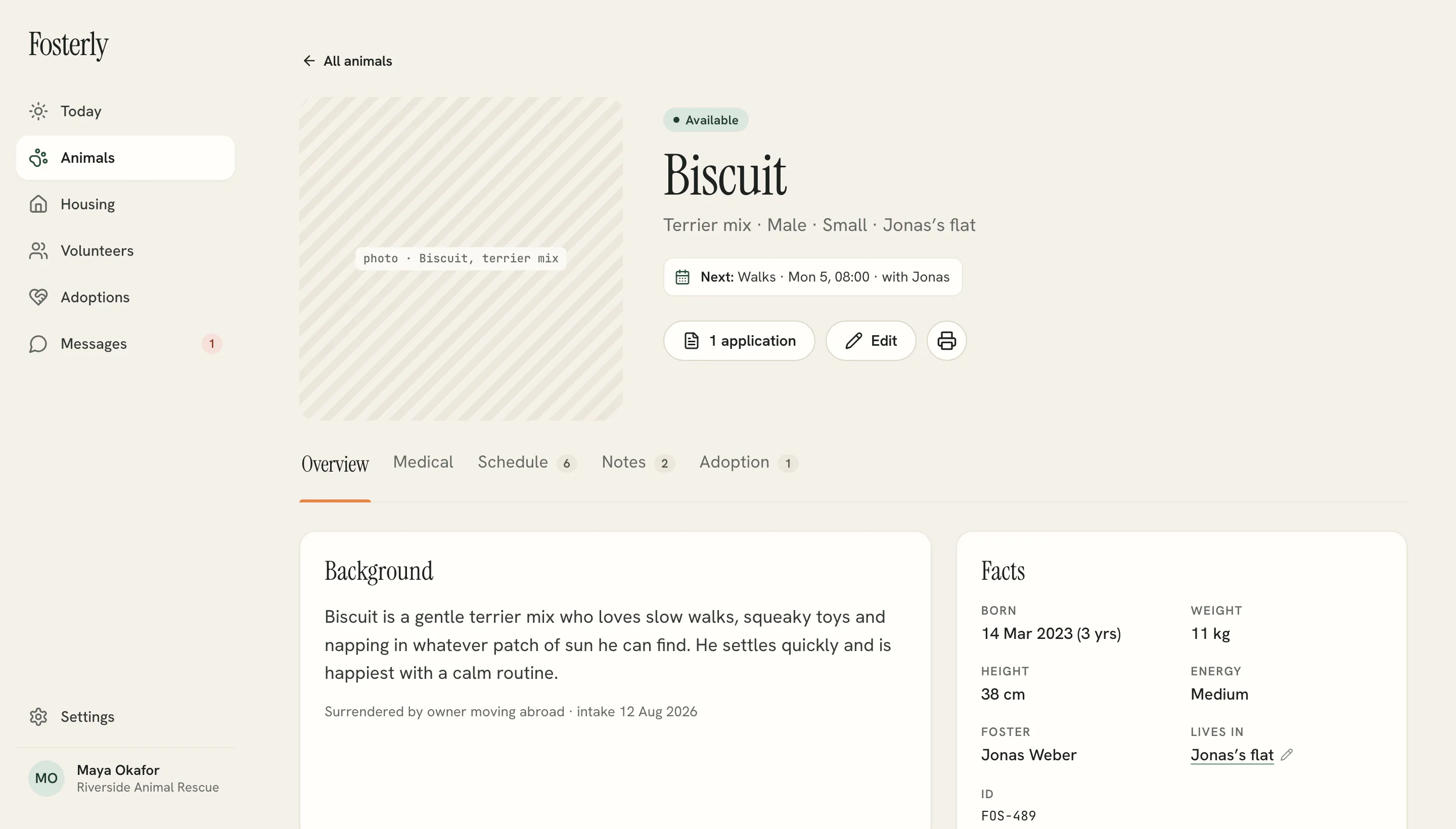 Fosterly — Animal profiles screen