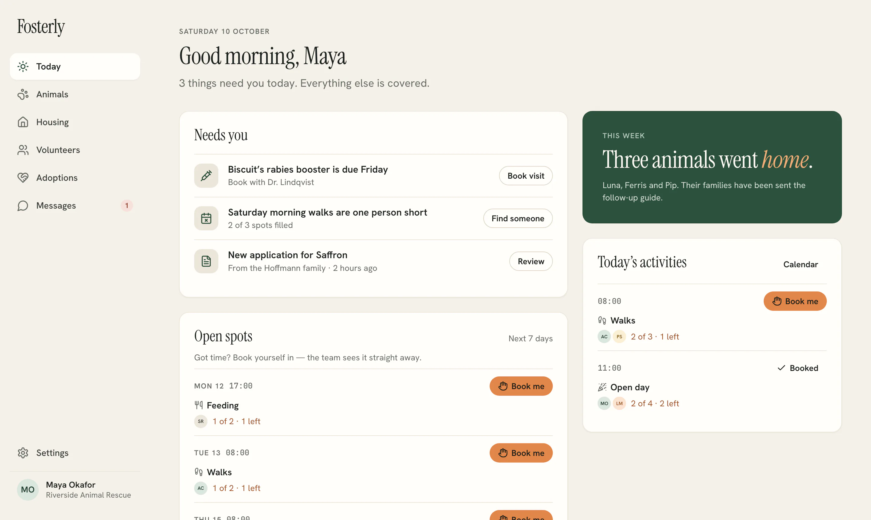Fosterly — Today screen